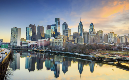 philadelphia skyline at sunset